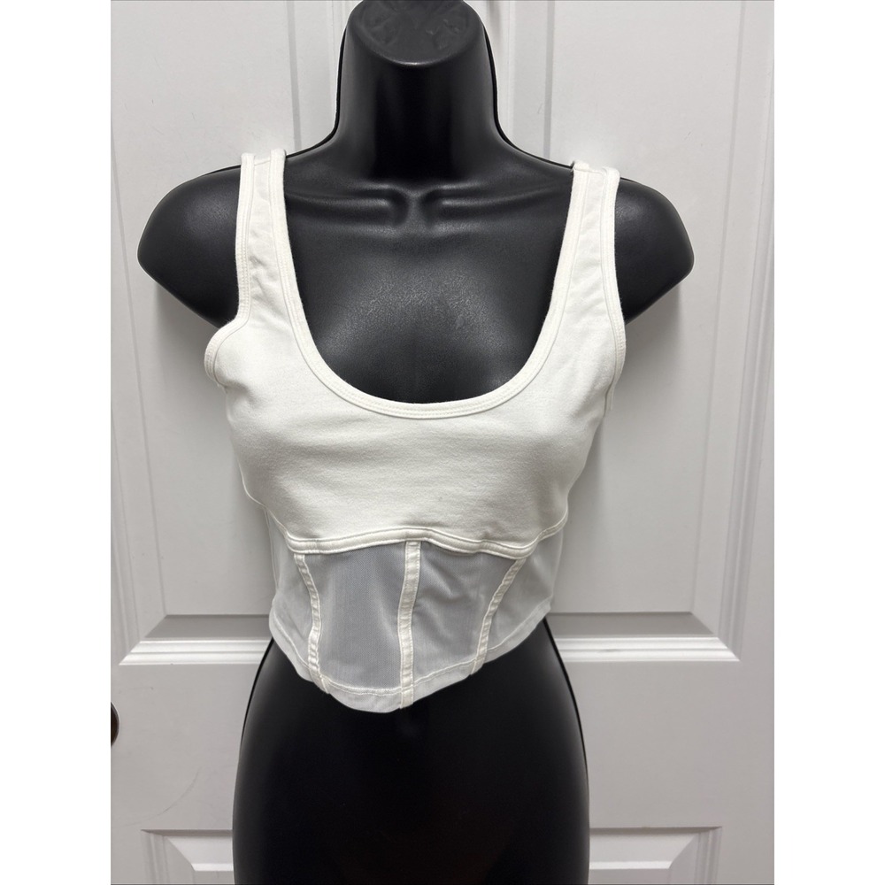 White Mesh Fairycore Minimalist Cropped Corset Tank - Size Medium